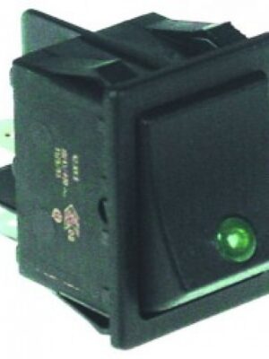 Buton verde basculant 30x22mm, 2NO, 250V, 16A, iluminat, conexiune faston 6.3mm 301062